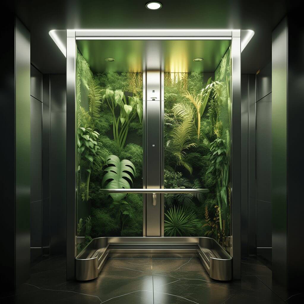 ascensor con plantas, bajo consumo energético